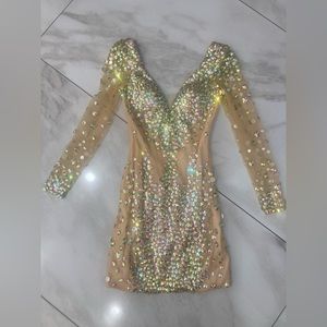 Crystal beaded dress , gold color , size 4